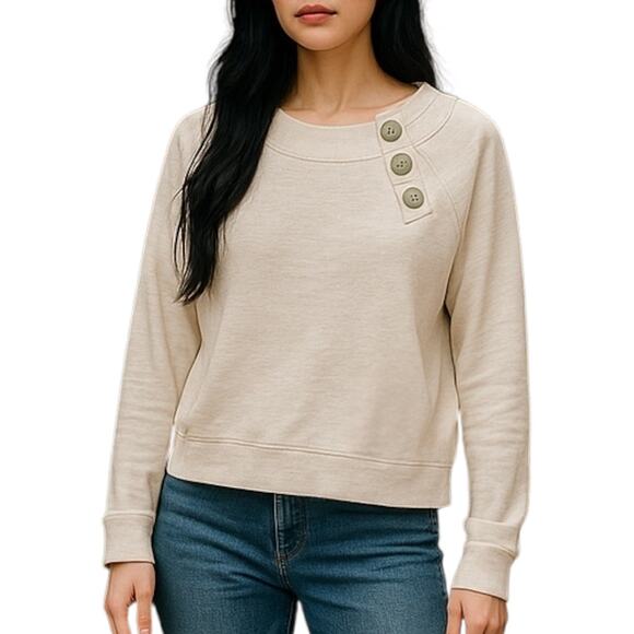 We The Free Cream Boat Neck Button Up Cotton Blend Knit Thermal Size Medium - Picture 1 of 10